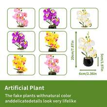 人造植物 黑白菱格花盆 4色盆栽蘭花 適用於廚房、辦公室、臥室、書房及其他空間裝飾 免維護 - 白色盆-粉花 - 查看 11