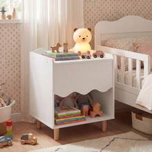Kids Nightstand, Toddler Scalloped Side Table With Wide Top & Open Compartment Pink/White - White - View 1