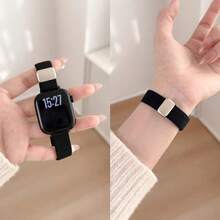 1件彈性尼龍錶帶，適用於 女性運動風，38mm 40mm 41mm 42mm 44mm 45mm 46mm 49mm - 黑色 - 查看 1