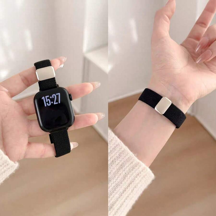 1件彈性尼龍錶帶,適用於 女性運動風,38mm 40mm 41mm 42mm 44mm 45mm 46mm 49mm - 黑色 - 查看 1