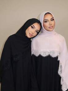 Romantic Lace Patchwork Modal Muslim Hijab, Elegant Muslim Hijab With Lace Arabic Abaya Hijab - Multicolor - View 1