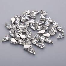 100pcs Multi-Size Clear Glass Crystal Rhinestones With Silver Claw Base, Water Drop Shaped Beaded Rhinestones, Shiny Glass Hand-Sewn Rhinestones With Double Holes For Wedding Dress, Gown, Headpiece, Clothing, Shoes, Bags, Silver Claw Base Rhinestones, Handmade Sewn Rhinestones For Dress, Wedding Shoes, Headpiece Accessories, Clothing Accessories, DIY Handmade Material Kit - 5x8mm - View 10