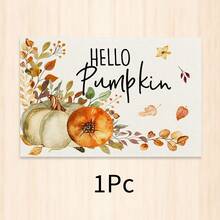 1件裝秋季南瓜楓葉植物印花仿亞麻餐墊，Hello Pumpkin長方形餐盤墊，適用於居家廚房、餐廳、感恩節派對與豐收季節餐桌裝飾 - 彩色 - 查看 13