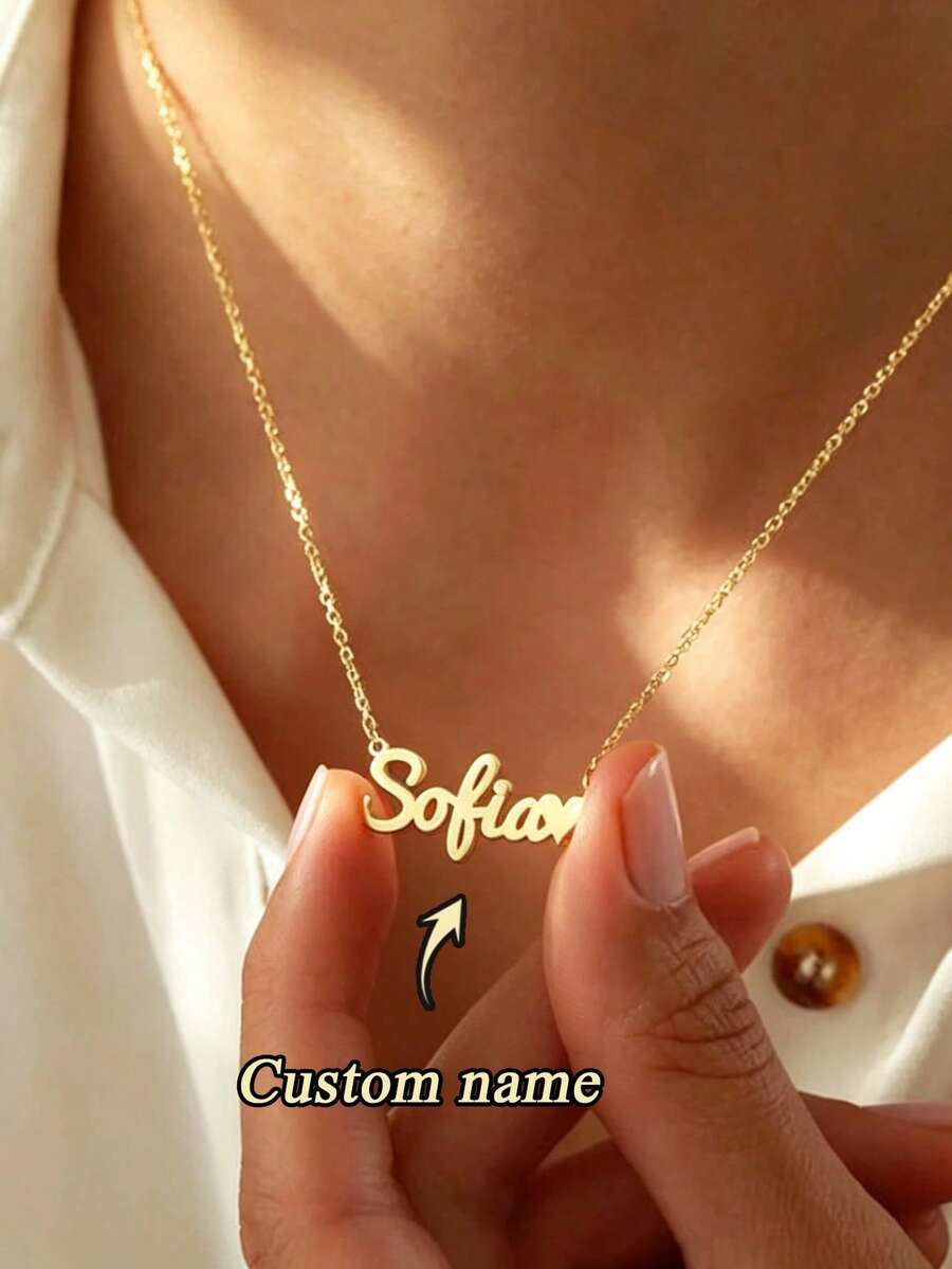Customized Name Necklace, Personalized Handwritten Letter Pendant, Stainless Steel Material, Men's Chain Necklace, Valentine's Day Gift, Mother's Day Gift, Easter Gift