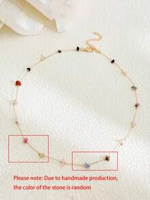 Boho Natural Mixed Crystal Chip Bead Chain Necklace, Adjustable Gold Color Healing Stone Choker For Women Daily Jewelry Gift - Multicolor - View 7
