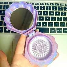 3pcs/1pc Shell Air Cushion Scalp Massage Comb, Portable Shell Comb For Female Students, Foldable Comb, Multicolor With Built-In Mirror - Multicolor - View 4