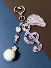 Acrylic Keychain Wing Bead Pom Pom Pendant, Heart Clasp Decor Ornament For Handbag Backpack Keys, Musical Fashion Accessory,Present For Music Lovers - Multicolor - View 5