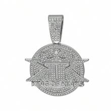 European And American Hip Hop Heavy Work Full Rhinestone KING OF KINGS Crown Round Pendant Cuban Chain, Unisex Rhinestone Thick Chain, American Rap Street Style Bold Gold And Silver Dual Color Collarbone Necklace - Ace Pendant Necklace - View 10