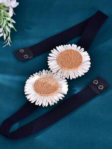 1pc Fresh 3D Daisy Elastic Waist Belt, Handmade Women's Adjustable Elastic Waist Belt, Slimming Waist Decor, Daily Dress Decoration Belt, Holiday, Party, Date, Versatile Women's Accessory - Multicolor - View 3