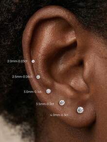 EleRunis 1pc 0.03-0.3ct Moissanite Classic Bezel Set 925 Sterling Silver Hypoallergenic Flat Back Spiral Thread Piercing Earring, Unisex, Daily Wear, Wedding Suitable - Silver - View 7