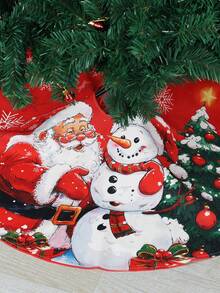 Falda de árbol de Navidad con Papá Noel y muñeco de nieve, alfombra redonda para base de árbol de Navidad con estampado de copos de nieve para decoración interior navideña - Rojo - Ver 10