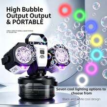 Rechargeable Bubble Machine With Built-In RGB Lights, Creates 30,000 Bubble Storm, 360° Automatic Rotation, Remote Control Operated, Battery Level Display, Perfect For Weddings, Kids Parties, Outdoor Entertainment - Black - View 7
