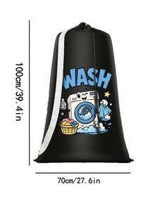 Extra Large Capacity Laundry Bag With Shoulder Strap And Durable Drawstring, Printed With Letter WASH And Washing Machine Pattern, Multi-Purpose Rectangular Woven Laundry Bag, Suitable For Home And Travel Storage, Portable Travel Storage Bag, Durable Drawstring, Home Canvas Storage Bag, Ideal For Travel/Dorm, Essential For Back To School/Graduation Season - Multicolor - View 9