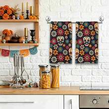 2/4/48pcs Halloween Series Candy Skull Floral Pattern Printed Kitchen Towels - Super Soft, Absorbent Polyester Dishcloths And Hand Towels, Perfect For Holiday Decor, Kitchen Decor, Party Decor - Multicolor - View 3