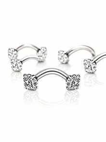 1 pieza Exquisito anillo de ceja de acero inoxidable 316L brillante con barra curva, barra de doble extremo, pendiente de cartílago de oreja, joyería de perforación con rosca interna y cuatro puntas de strass, adecuado para uso diario - Blanco - Ver 9