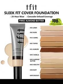 TFIT SLEEK FIT COVER 貼合底妝 W02 杏仁奶油色，高遮瑕輕盈、長效控油、霧面妝效、不褪色防暈染，適合初學者，K-Beauty 韓系彩妝，禮品 30g/1.05 Oz. - W02 ALMOND BUTTER - 查看 1