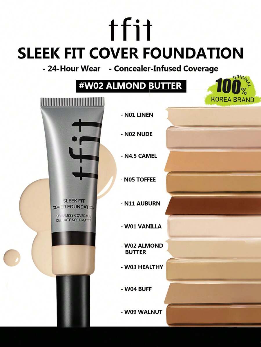 TFIT SLEEK FIT COVER 貼合底妝 W02 杏仁奶油色,高遮瑕輕盈、長效控油、霧面妝效、不褪色防暈染,適合初學者,K-Beauty 韓系彩妝,禮品 30g/1.05 Oz. - W02 ALMOND BUTTER - 查看 1