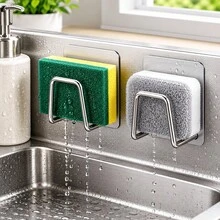 2pcs Set, (1 Kitchen Sink Sponge Holder + 1 Cleaning Sponge), 304 Stainless Steel Material, No-Drill Installation, Rust-Proof And Waterproof, Quick Drainage, Space-Saving Sink Organizer, Suitable For Kitchen And Bathroom - 1 Drain Rack and 1 Sponge - View 8