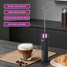 1pc Handheld Mini Electric Milk Frother, Stainless Steel USB Rechargeable, 3 Speed Settings, Portable Coffee Cappuccino Cream Mixer, Kitchen Accessory Egg Beater, Egg White Frother - Black - View 3