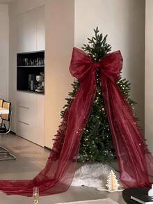 1pc Extra Large Organza Bow Christmas Tree Decoration, DIY Decor, Create Festive And Dreamy Pink Atmosphere, Suitable For Wedding, Bachelorette Party, Gender Reveal Backdrop And Wall Decoration - Multicolor - View 9