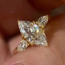 Light Luxury Korean Style Cross Horse Eye Zirconia Ring, Star Design, 18K Gold Plated, Adjustable Women's Finger Ring - Gold - View 2