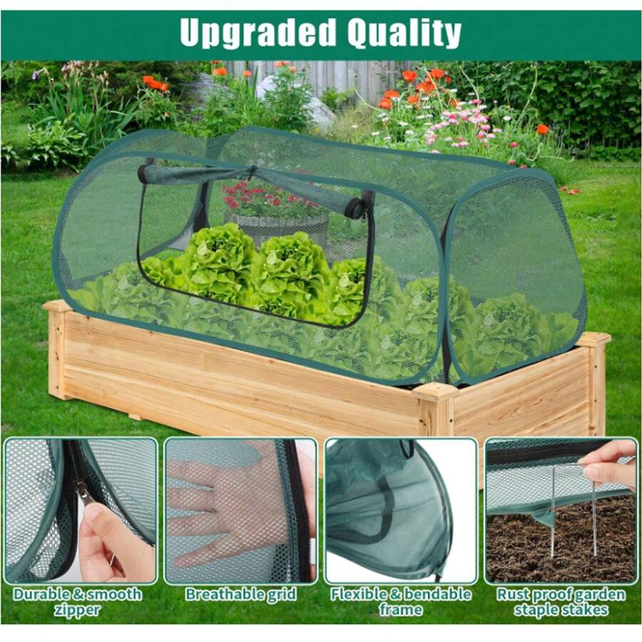 Capa de Proteção de Planta em Tela Pop-Up com Estacas de Solo, Gaiola de Cerca de Jardim Dobrável, Adequada para Canteiros Elevados, Vegetais, Frutas, Flores e Mudas, Barreira de Planta Externa, Previne Pássaros, Pequenos Animais e Insetos Comuns de Jardim - Escudo protetor + 4 estacas de fixação ao solo - Visão 1