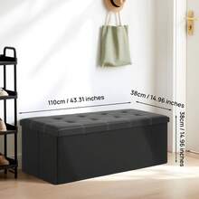 LOVEWE Foldable Double-Stitched Leather Storage Stool, Space-Saving, High Load-Bearing, Storage Bench For Sofa / Shoe Changing / Home Furniture - Black 76*38*38cm - View 9