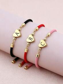 1 buah Gelang Manik-Manik Hati Kustom yang Dipersonalisasi, Gelang Hati Modis dengan Tali yang Dapat Diatur, Aksesori Tangan Kepang Keberuntungan, Tali Katun Warna Emas, Grosir - MultiWarna - View 6