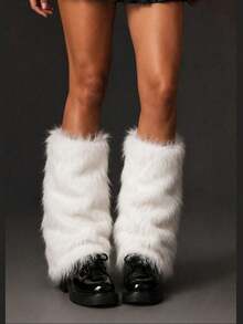 1 Pair Women's Y2K Fuzzy Leg Warmers, Soft Plush Boot Covers, Winter Street Style Accessory, Suitable For Party, Holiday, Daily Wear And Halloween - Multicolor - View 9