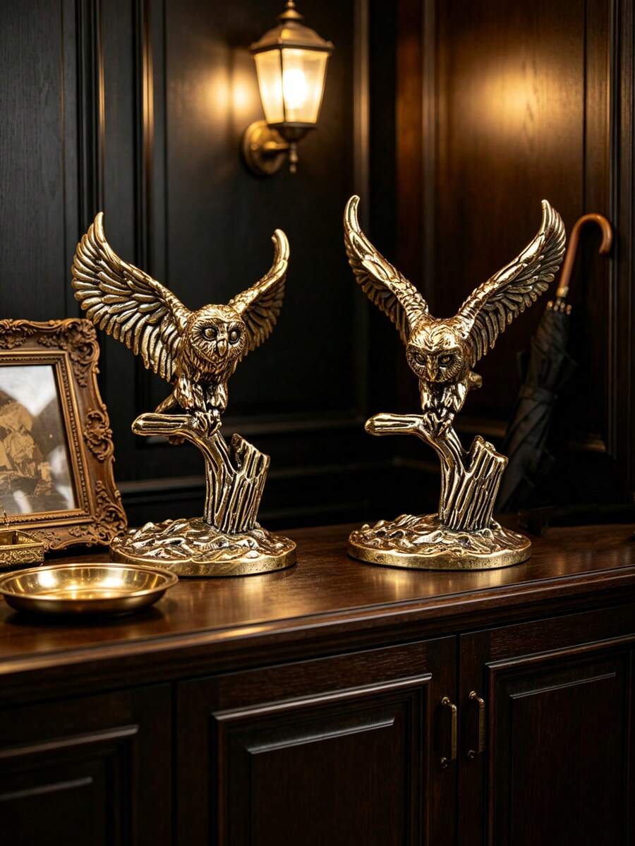 1 Peça Escultura de Coruja em Toco de Árvore de Latão Vintage, Decoração de Mesa Criativa, Decoração para Quarto, Sala de Estar, Escritório e Casa, Presente Premium de Feriado para Amantes de Animais e Decoração Doméstica, Presente Ideal para Aniversário, Formatura, Halloween, Ação de Graças e Natal - Vários estilos - Visão 1