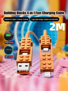積木風格 240W(MAX) 超快充線，高級外觀 4 合 1 快充數據線，相容 iPhone 14-17 系列 Pro 系列、Pro Max，可用於行動電源，適用於 iPhone 17/16/15/14/13/12/11/S24/S23/S22/S21 及其他機型 - 彩色 - 查看 20