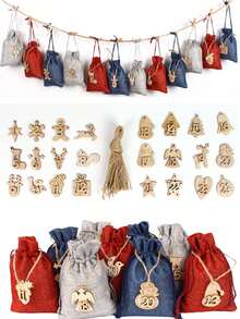 24pcs Wooden Christmas Countdown Calendar Ornament Featuring Numbers 1 Through 24 And An Attached Hanging Cord; Suitable For Holiday Party Favors, Home Decor, And Festive Styling-A Must-Have For Christmas Tree Decoration. - Multicolor - View 1