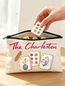 Fun Mahjong Gift Makeup Bag, Mahjong Pattern Toiletry Bag, Miscellaneous Storage Bag, Compact And Portable, Travel Essential, Makeup Bag Travel Toiletry Bag, Suitable For Wallet, Beach, Daily Travel, Applicable For Tourism, Party, Date, Back To School, Dorm, Ideal Women's Birthday Gift, Teacher's Day, Mother's Day, Valentine's Day, Christmas, Halloween, Best Choice For Mahjong Lovers, Game Players, Friends - Multicolor - View 6