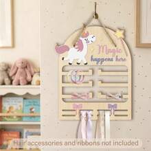 1pc 2D Flat Wooden Cartoon Pattern Wall-Mounted Nursery Storage Rack, Wall-Hanging Hair Accessory Storage Box, Room Wall Hair Clip Display Rack, Multi-Functional Storage Shelf, Can Store Hair Ties, Hair Clips And Headbands, Fashion Home Decor (Other Items Not Included) - Mustard Yellow - View 1