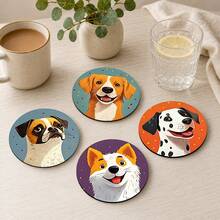 4/8pcs 5-Inch Dog Pattern Coasters, Pet Theme Round Table Mats, Cartoon Animal Print Cup Pads, Coffee Tea Cup Coasters, Home Restaurant Tabletop Decor - Multicolor - View 6