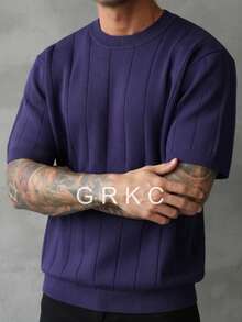 GRKC Men's Short Sleeve Polo Shirt, Polo Collar, Short Knit, Loose Straight Fit, Business Casual Style, Half-Zip Knit Polo, Spring/Summer Top - Royal Blue - View 1