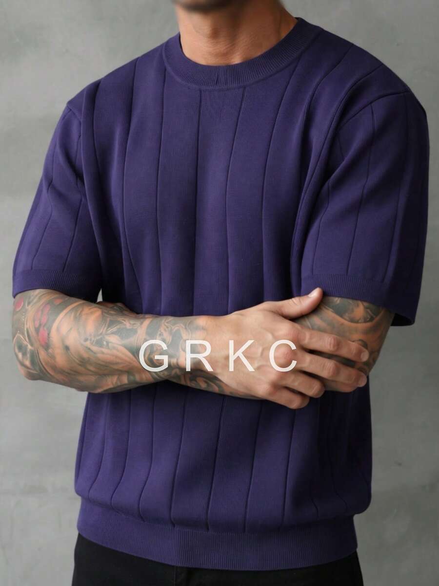 GRKC Men's Short Sleeve Polo Shirt, Polo Collar, Short Knit, Loose Straight Fit, Business Casual Style, Half-Zip Knit Polo, Spring/Summer Top - Royal Blue - View 1