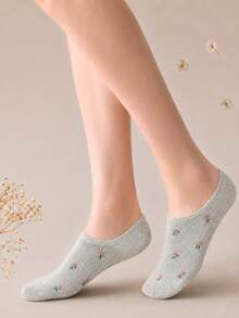 4 Pairs Random Spring/Summer Ditsy Floral Women's Invisible Socks, Casual Home Gathering Gift - Multicolor - View 4