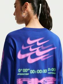 Nike Kaos Rajut Lengan Panjang Tanpa Kerah Wanita AS W NSW NK CLSC LS BF TEE SPD TIM6403-417 - Navy Blue - View 4