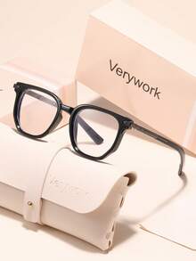 Verywork1 Pair Geometric Personalized Brand Design Women's Clear Lens Glasses, Comes With Storage Case And Cleaning Cloth, Suitable For Office Wear, Daily Accessory, Street Photography, Cafe, Travel And More - Clear - View 6