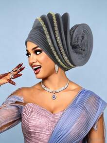 1pc Elegant Women's 3D Pleated Rhinestone Headscarf Hat, Suitable For Weddings, Evening Parties, Birthday Parties And Other Occasions - Multicolor - View 7