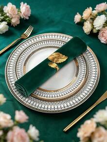 6pcs Fabric Napkins And 6pcs Napkin Rings, 12pcs Set, 17x17 Inch Square Satin Dinner Table Napkins And Rings, Floral Christmas Napkins, Wedding Party Decoration (Black, Gold, White, Champagne, Dark Green, Multiple Colors Available) - Multicolor - View 9