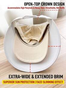 Women's Summer Quick-Dry Wide Brim Sun Hat, Half-Open Top Design, Suitable For Ponytail, UV Protection, Breathable, Suitable For Hiking, Travel And Beach - Multicolor - View 4