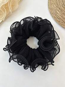 1pc Champagne Chiffon Ruffle Scrunchie, Elegant Waist Design Hair Tie, New Arrival For Women Ponytail Elastics Rubber Bands - Multicolor - View 6