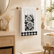 2pcs Vintage Black & White Rose Floral Theme Bathroom Towels, Suitable For Bathroom Cleaning, Home Cooking, BBQ, Bathroom Cleaning, Outdoor Activities And Tea Party Decor Home Supplies - Multicolor - View 2