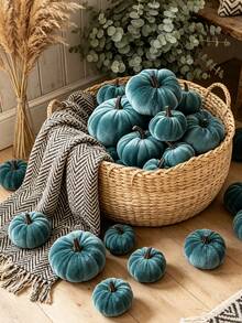 15/6/1pc Blue Artificial Pumpkin Plant, Autumn Thanksgiving Party Halloween Decoration Fake Plant, Artificial Plant Pumpkin Set, Suitable For Home Kitchen Fireplace Mantel Porch Outdoor Decoration, Wedding Table Centerpiece Decoration, Harvest Festival Autumn Decoration, School Supplies - Gray-blue - View 2