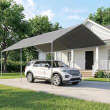 10x20 FT Heavy Duty Carport Portable Car Shelter Canopy Garage Galvanized Frame Outdoor Vehicle Storage Boat Tent With Reinforced Steel Cables Anchoring Kit No Sidewalls, Gray - Gray - View 10