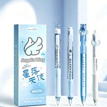 4pcs Blue Star Angel Neutral Pen Set, Ins Student Quick-Dry ST Tip Ballpoint Pen, 0.5mm Black Ink Refill, Smooth Quick-Dry Ink, Cute Angel Wing Pen Top, Suitable For Students, Teachers, Office Workers, Diary And Daily Use - Multicolor - View 12