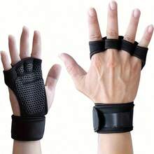 Breathable Unisex Fingerless Fitness Gloves, Suitable For Weightlifting And Fitness Training, With Adjustable Wrist Strap, Breathable Polyester Mesh Fabric - Black - View 11