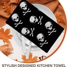 2/4/48pcs Halloween Series Repeating Skull & Crossbones Pattern Printed Kitchen Towels - Ultra Soft, Highly Absorbent Polyester Dish Cloths & Hand Towels, Perfect For Holiday Decor, Kitchen Decor, Party Decor - Multicolor - View 8